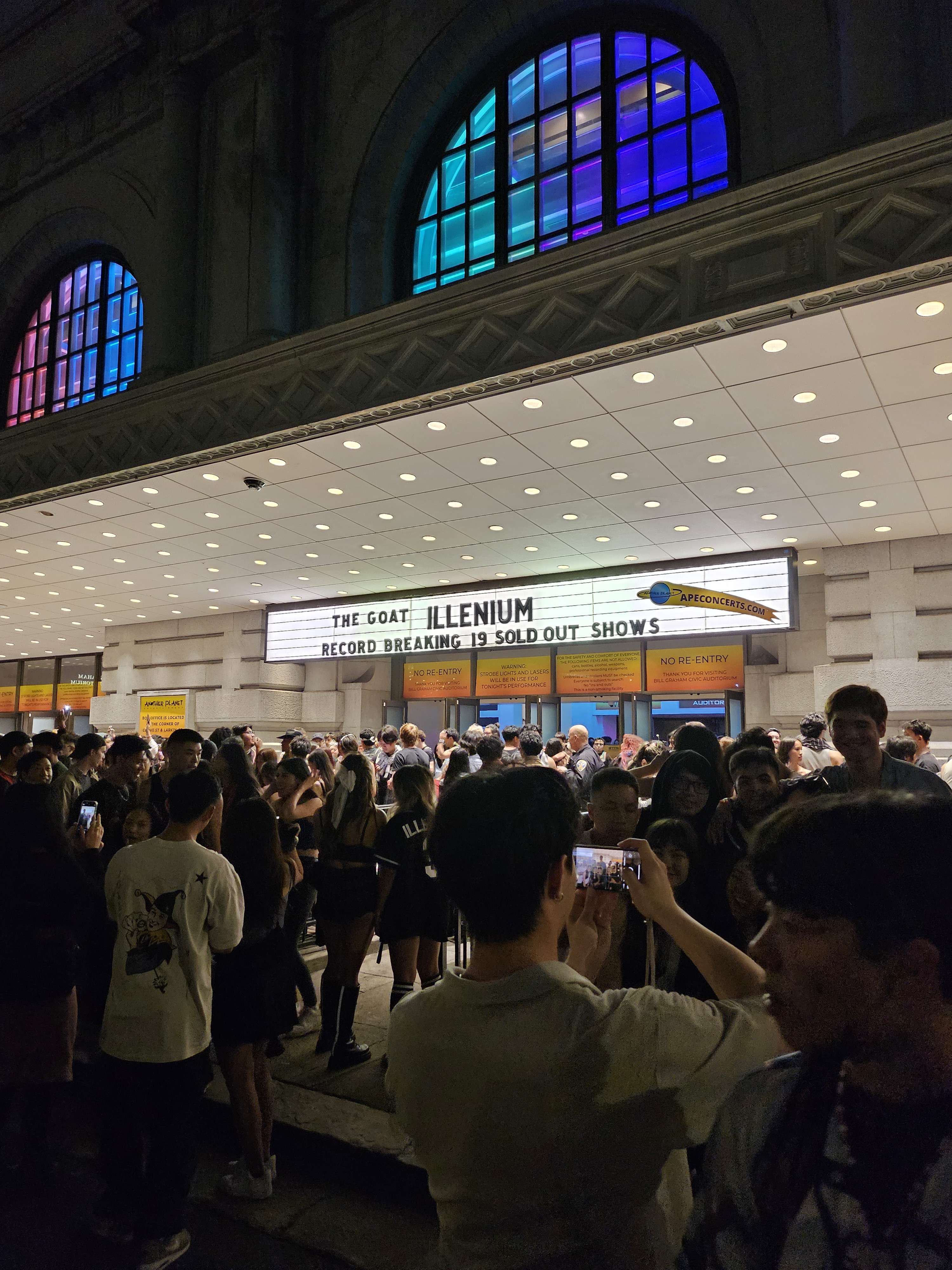 Concert festival with fireworks and confetti